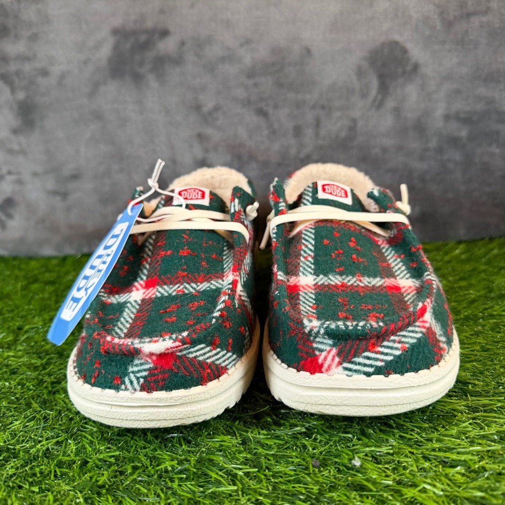 Hey Dude Wendy Confetti Plaid Cozy Red Green Multi Slip On Shoes Womens sz 7 NWT - Picture 2 of 12
